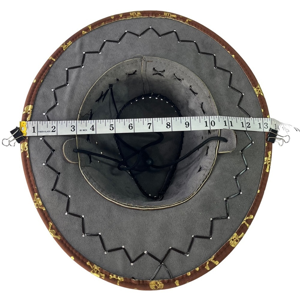 Brown‎ Felt Skull and Bone Western Cowboy Hat - Picture 11 of 12